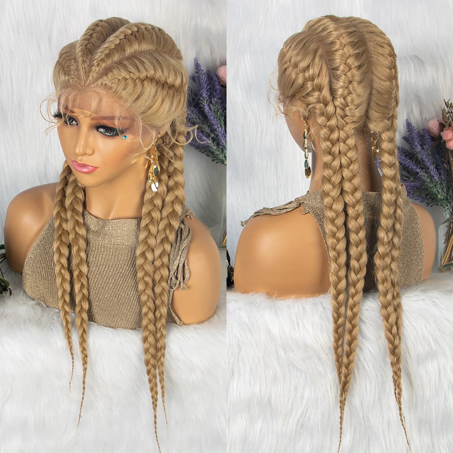 26” Synthetic Box Braids Wig – Lace Front with Baby Hair
