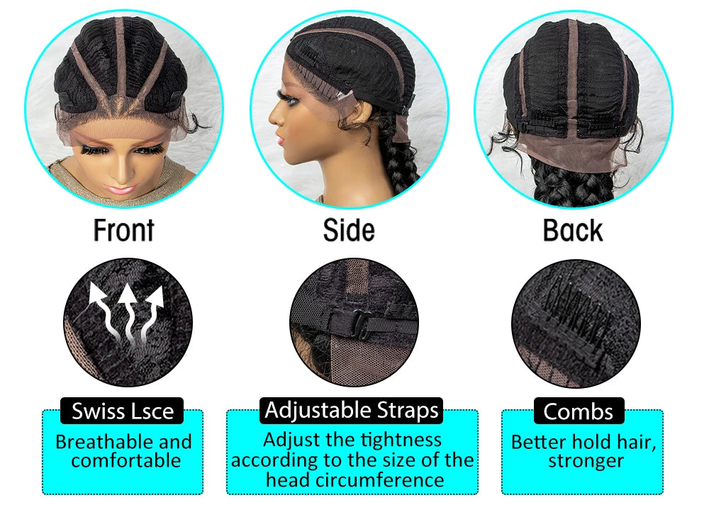26” Synthetic Dutch Twin Cornrows Wig – Lace Front with Baby Hair