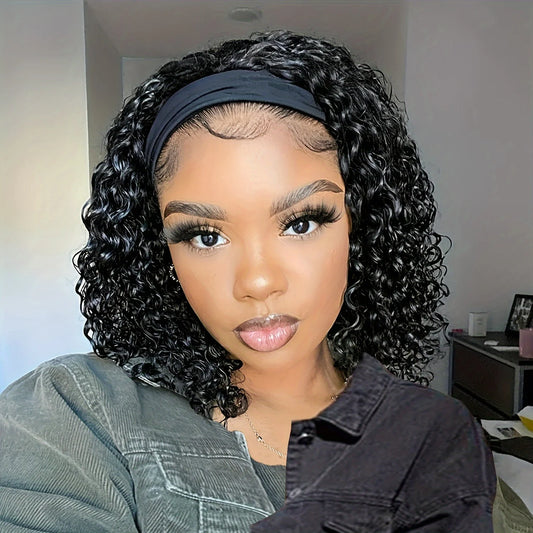 Deep Wave Headband Wig – Curly Bob, 100% Human Hai