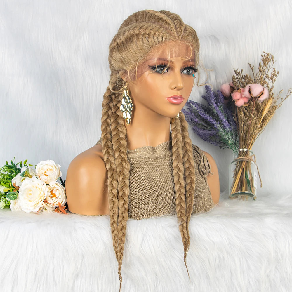 26” Synthetic Dutch Twin Cornrows Wig – Lace Front with Baby Hair