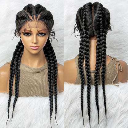 26” Synthetic Dutch Twin Cornrows Wig – Lace Front with Baby Hair