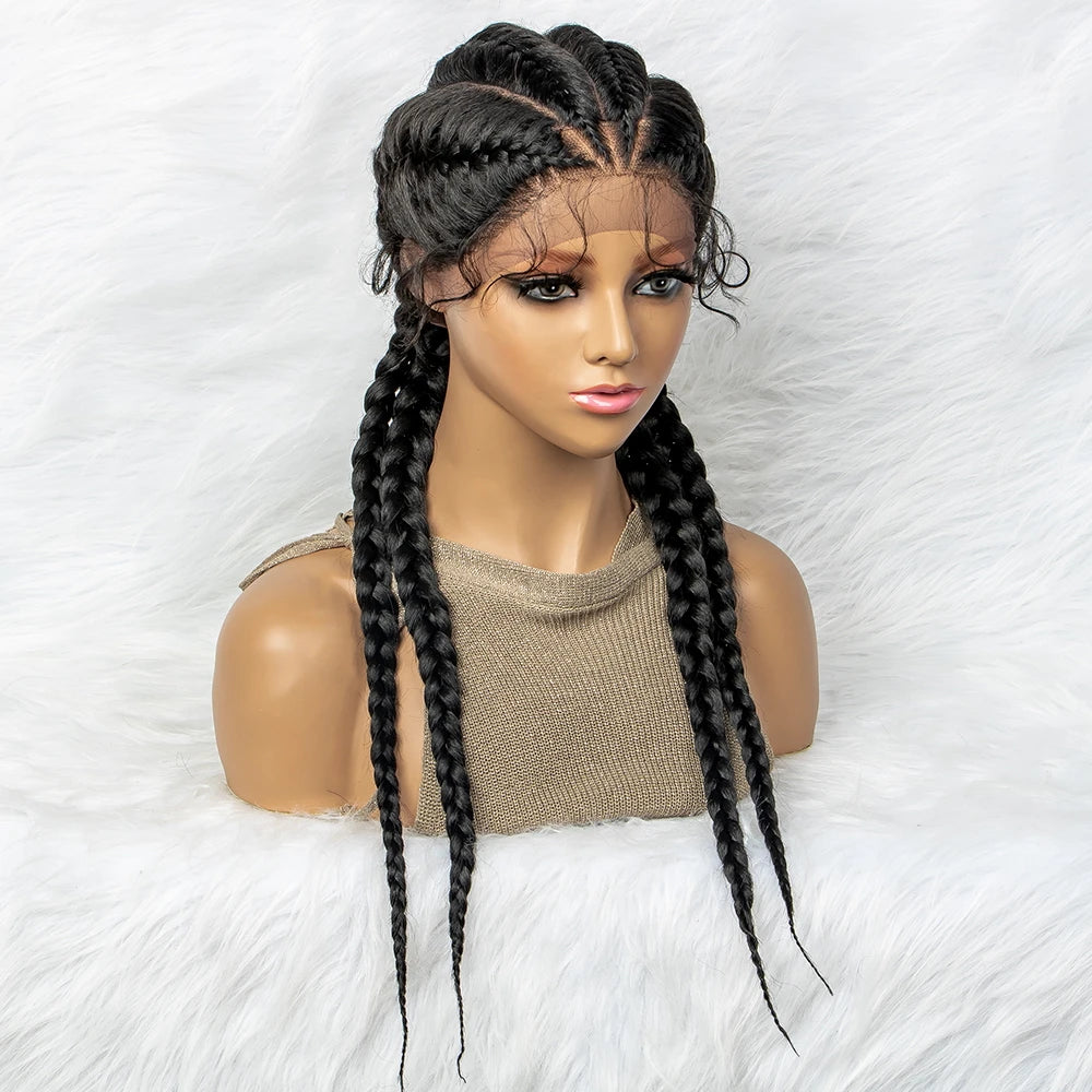 26” Synthetic Dutch Twin Cornrows Wig – Lace Front with Baby Hair