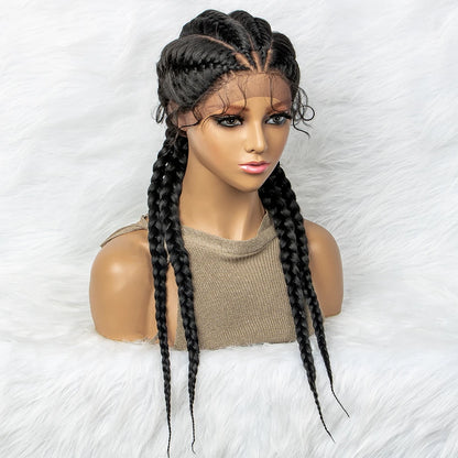 26” Synthetic Dutch Twin Cornrows Wig – Lace Front with Baby Hair
