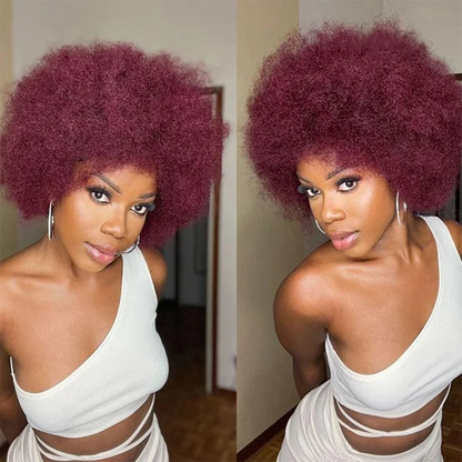 QVR Short Afro Kinky Curly Wig with Bangs – 180% Human Hair
