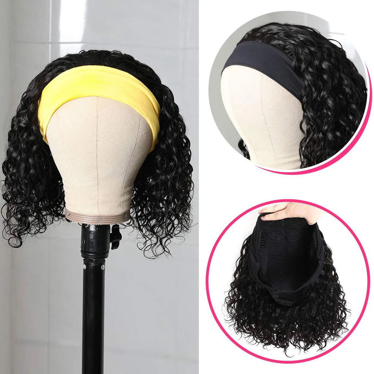 Deep Wave Headband Wig – Curly Bob, 100% Human Hai