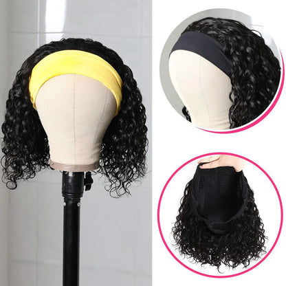 Deep Wave Headband Wig – Curly Bob, 100% Human Hai