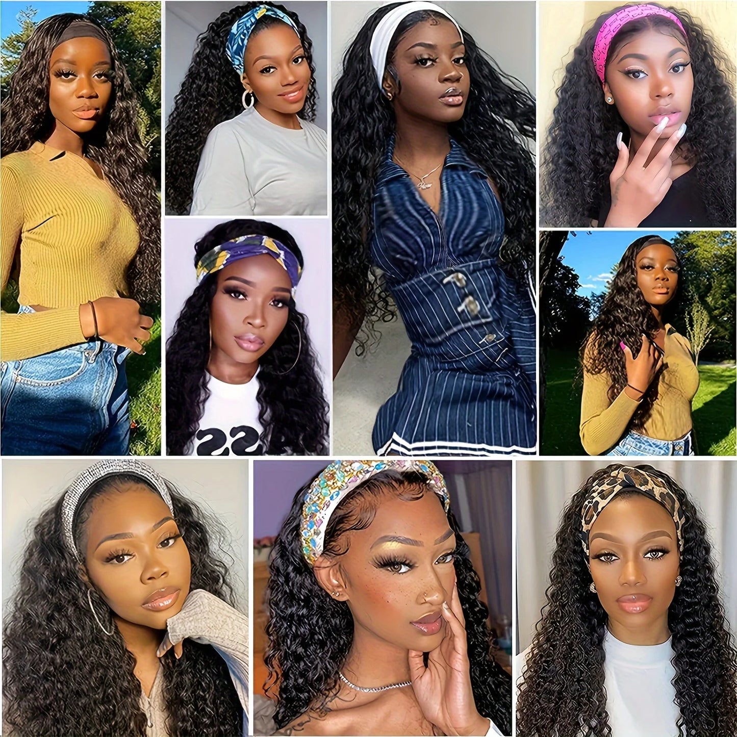 Deep Wave Headband Wig – Curly Bob, 100% Human Hai