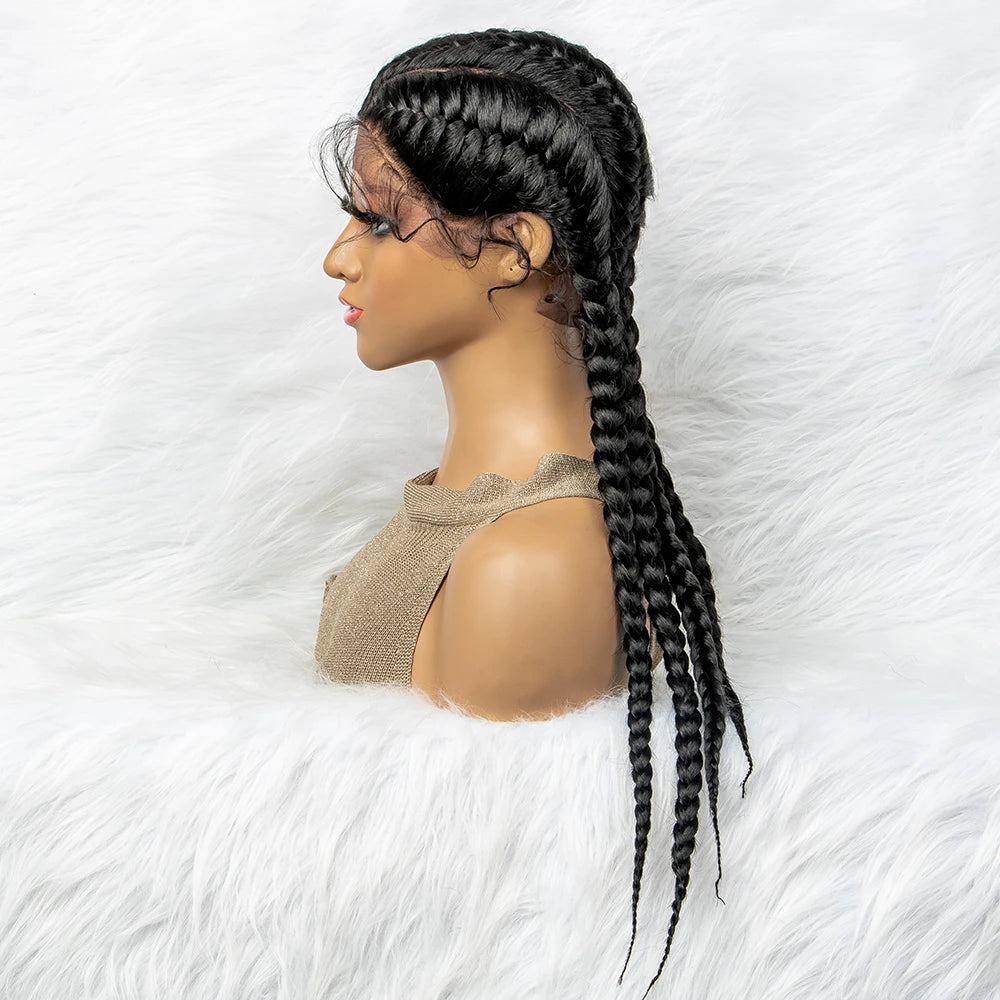 26” Synthetic Dutch Twin Cornrows Wig – Lace Front with Baby Hair