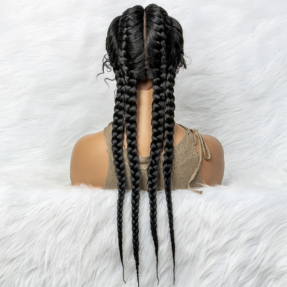 26” Synthetic Dutch Twin Cornrows Wig – Lace Front with Baby Hair