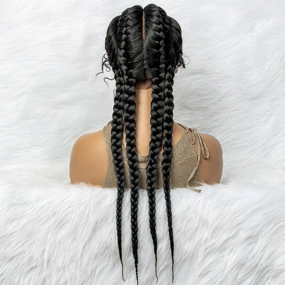 26” Synthetic Dutch Twin Cornrows Wig – Lace Front with Baby Hair