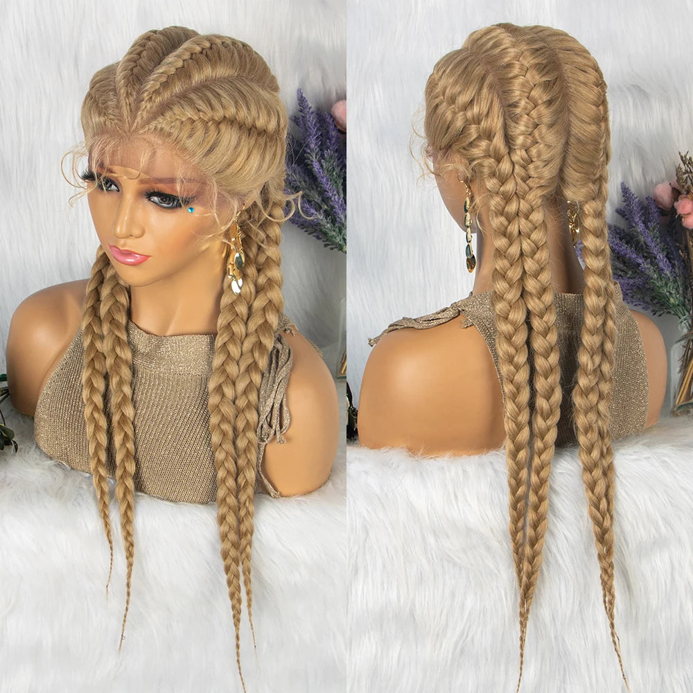 26” Synthetic Dutch Twin Cornrows Wig – Lace Front with Baby Hair