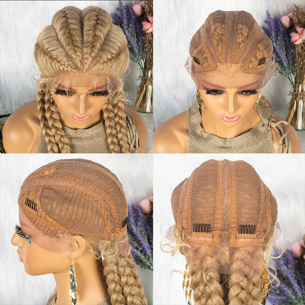 26” Synthetic Dutch Twin Cornrows Wig – Lace Front with Baby Hair