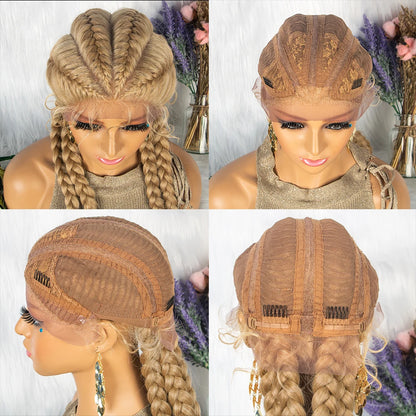 26” Synthetic Dutch Twin Cornrows Wig – Lace Front with Baby Hair