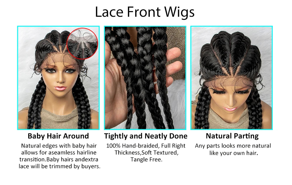 26” Synthetic Dutch Twin Cornrows Wig – Lace Front with Baby Hair
