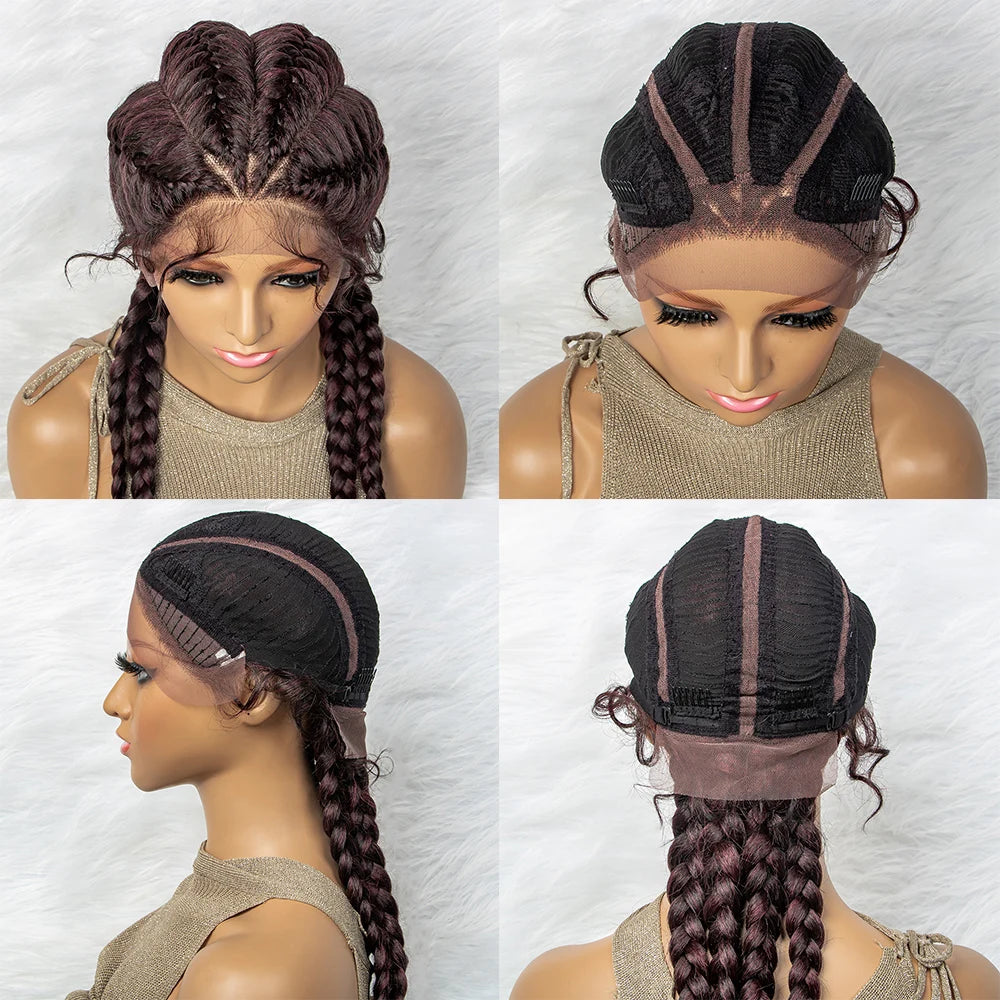 26” Synthetic Dutch Twin Cornrows Wig – Lace Front with Baby Hair