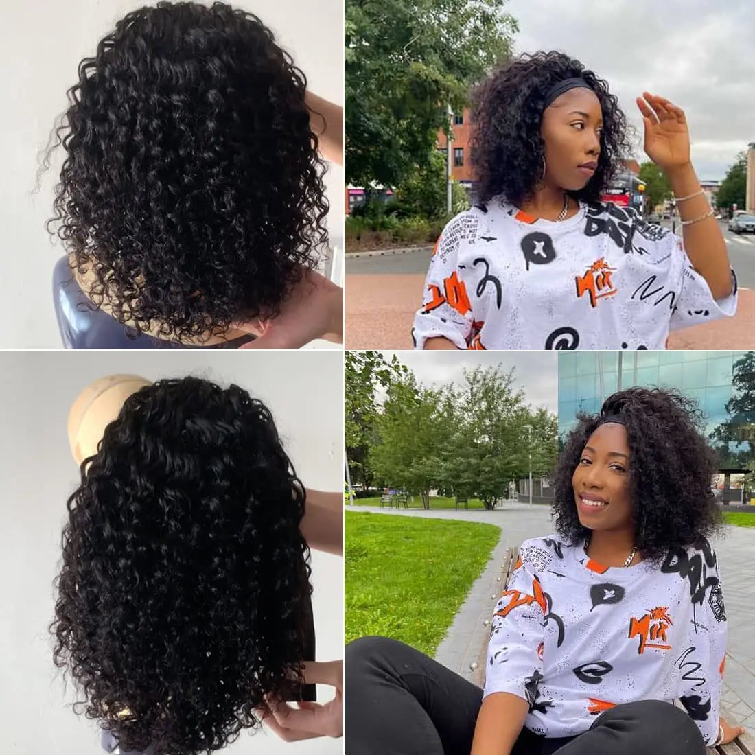 Deep Wave Headband Wig – Curly Bob, 100% Human Hai