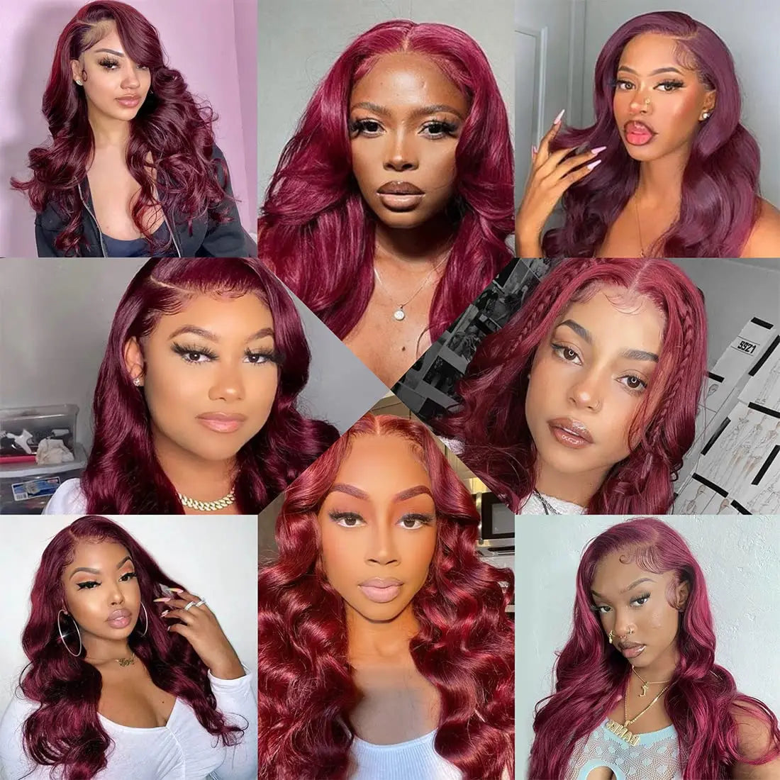 250% Density 34” Burgundy Body Wave Wig – 13x6 HD Lace, Brazilian Human Hair