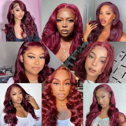250% Density 34” Burgundy Body Wave Wig – 13x6 HD Lace, Brazilian Human Hair