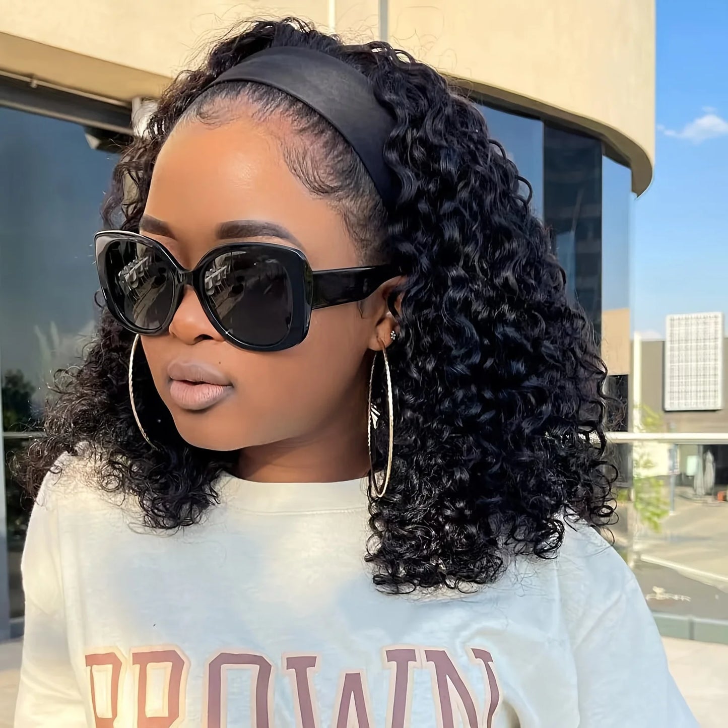 Deep Wave Headband Wig – Curly Bob, 100% Human Hai