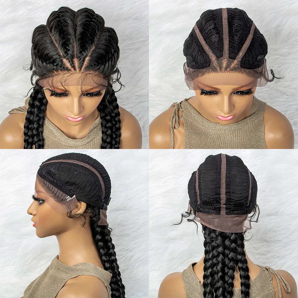 26” Synthetic Dutch Twin Cornrows Wig – Lace Front with Baby Hair