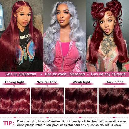 250% Density 34” Burgundy Body Wave Wig – 13x6 HD Lace, Brazilian Human Hair
