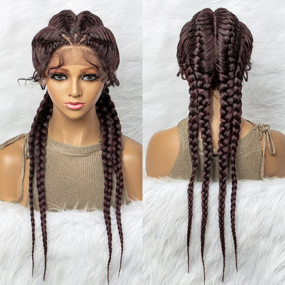 26” Synthetic Dutch Twin Cornrows Wig – Lace Front with Baby Hair