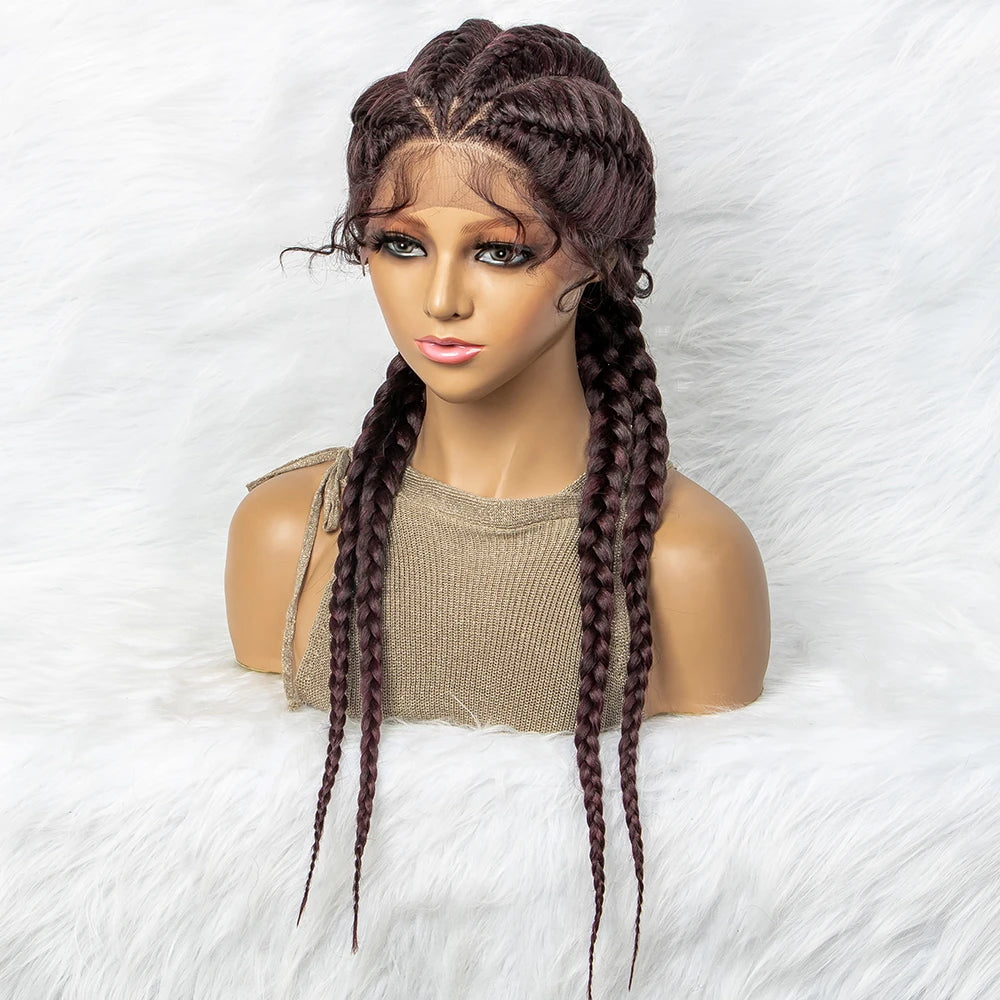 26” Synthetic Dutch Twin Cornrows Wig – Lace Front with Baby Hair