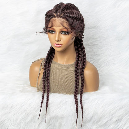 26” Synthetic Dutch Twin Cornrows Wig – Lace Front with Baby Hair