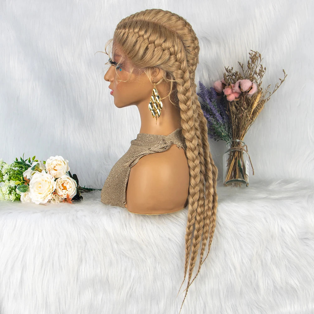 26” Synthetic Dutch Twin Cornrows Wig – Lace Front with Baby Hair