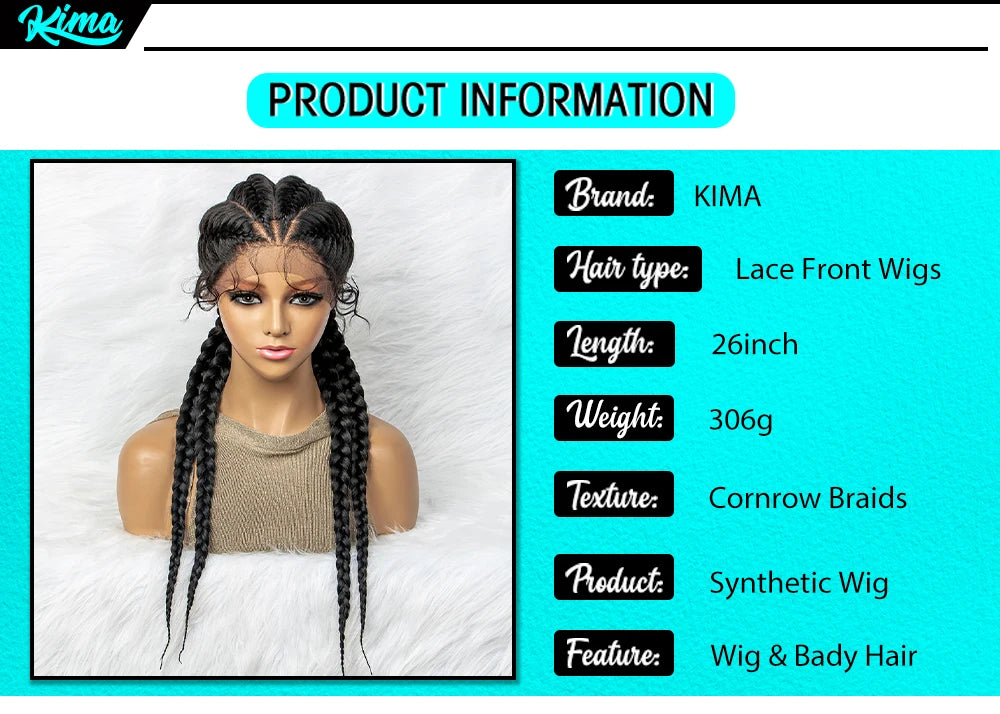 26” Synthetic Dutch Twin Cornrows Wig – Lace Front with Baby Hair