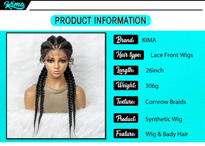 26” Synthetic Dutch Twin Cornrows Wig – Lace Front with Baby Hair