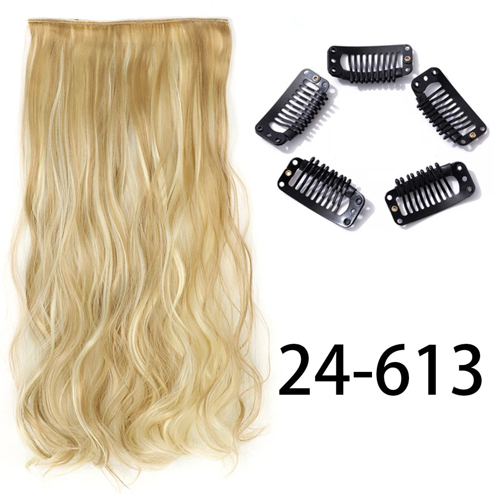Long Straight Clip-In Hair Extension – 5 Clips, Heat-Resistant Synthetic Hair
