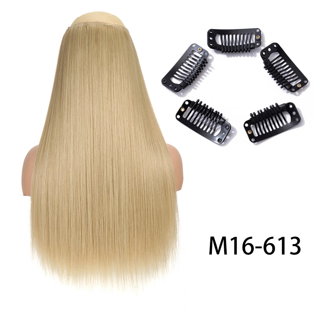Long Straight Clip-In Hair Extension – 5 Clips, Heat-Resistant Synthetic Hair