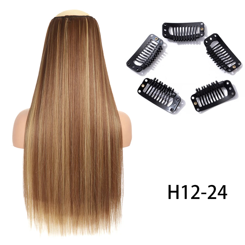 Long Straight Clip-In Hair Extension – 5 Clips, Heat-Resistant Synthetic Hair