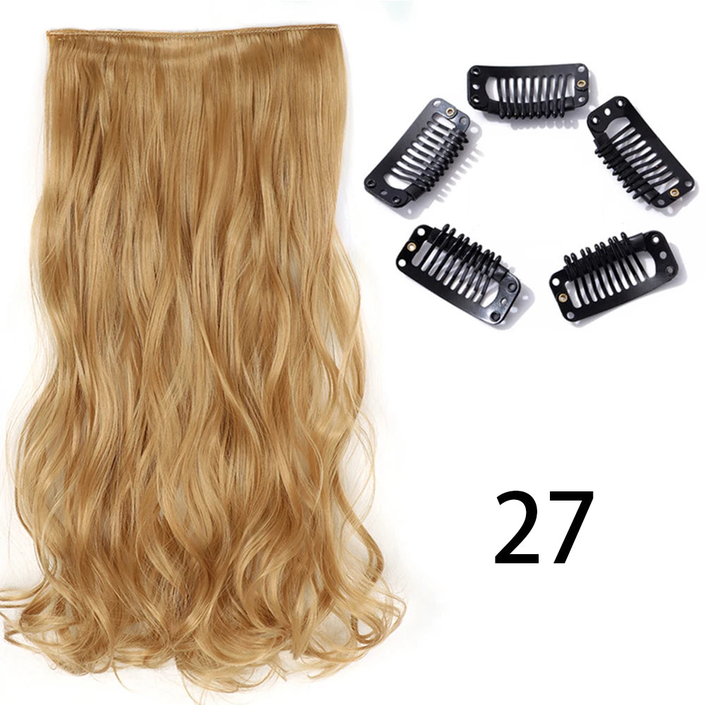 Long Straight Clip-In Hair Extension – 5 Clips, Heat-Resistant Synthetic Hair