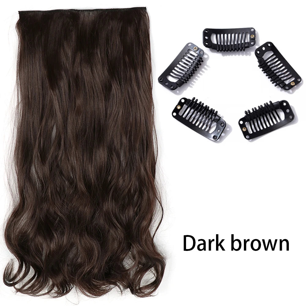 Long Straight Clip-In Hair Extension – 5 Clips, Heat-Resistant Synthetic Hair