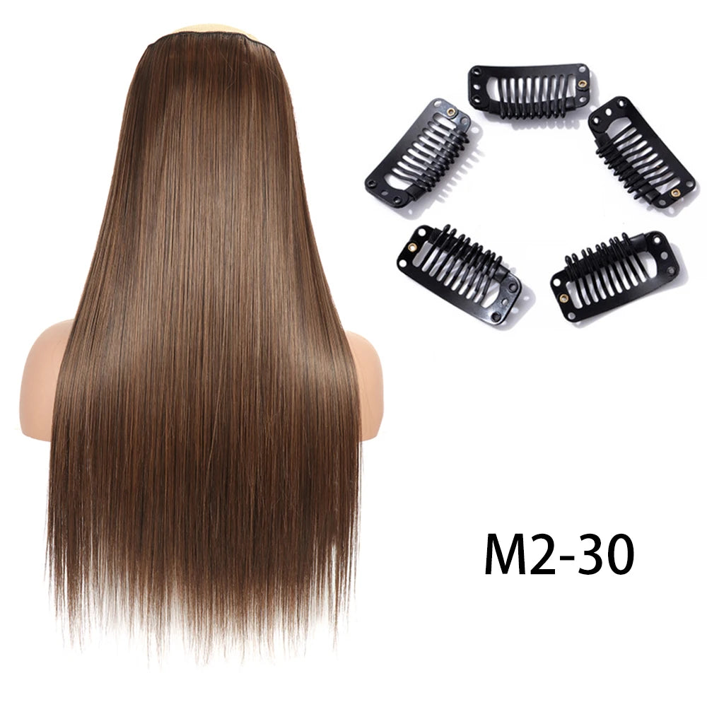 Long Straight Clip-In Hair Extension – 5 Clips, Heat-Resistant Synthetic Hair