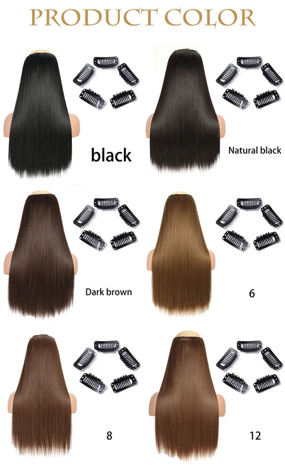 Long Straight Clip-In Hair Extension – 5 Clips, Heat-Resistant Synthetic Hair