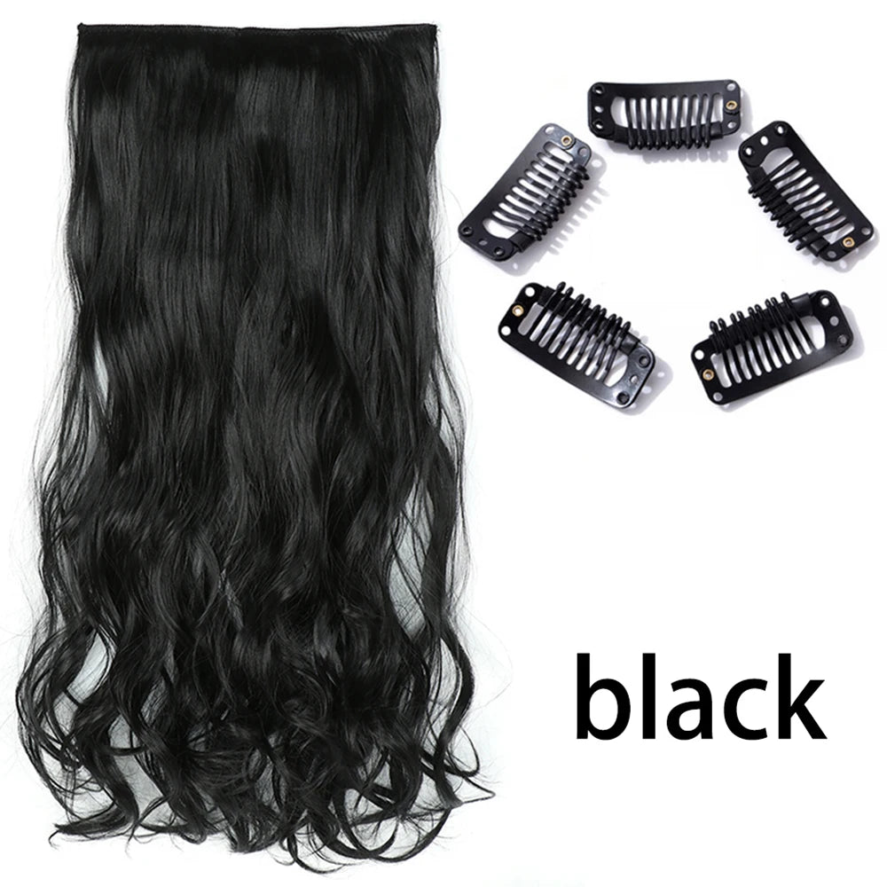 Long Straight Clip-In Hair Extension – 5 Clips, Heat-Resistant Synthetic Hair