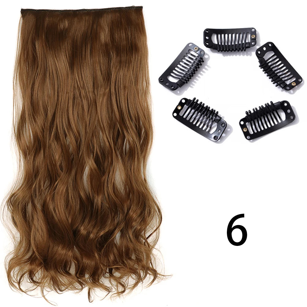 Long Straight Clip-In Hair Extension – 5 Clips, Heat-Resistant Synthetic Hair