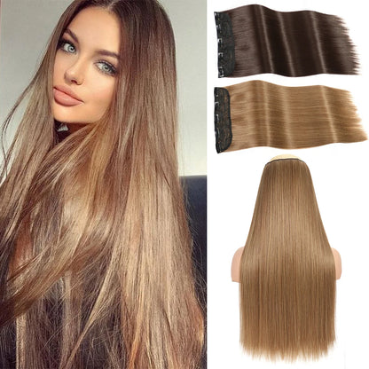 Long Straight Clip-In Hair Extension – 5 Clips, Heat-Resistant Synthetic Hair