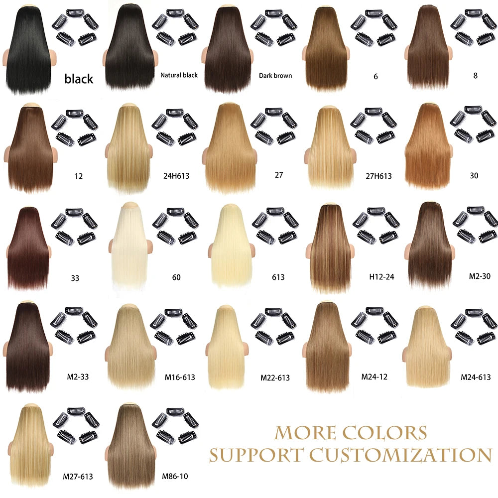 Long Straight Clip-In Hair Extension – 5 Clips, Heat-Resistant Synthetic Hair