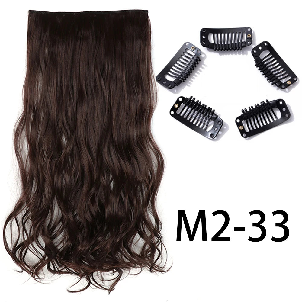 Long Straight Clip-In Hair Extension – 5 Clips, Heat-Resistant Synthetic Hair