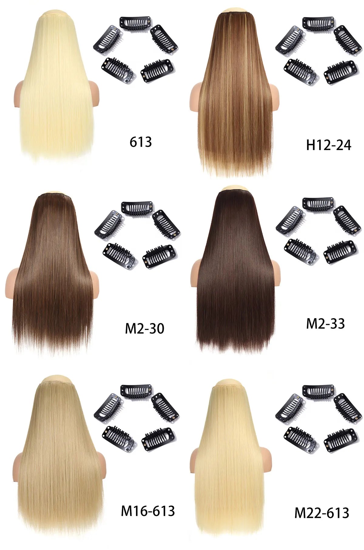 Long Straight Clip-In Hair Extension – 5 Clips, Heat-Resistant Synthetic Hair