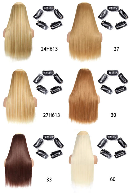 Long Straight Clip-In Hair Extension – 5 Clips, Heat-Resistant Synthetic Hair