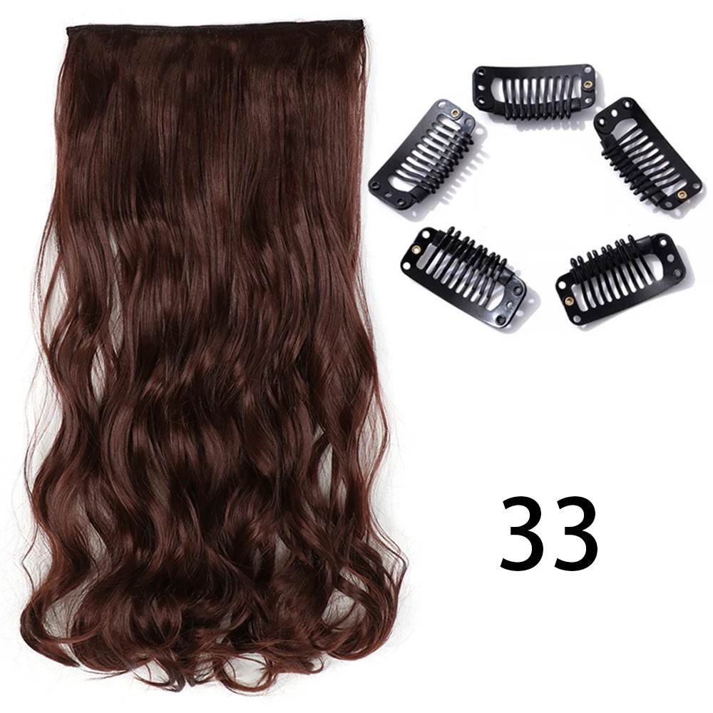 Long Straight Clip-In Hair Extension – 5 Clips, Heat-Resistant Synthetic Hair