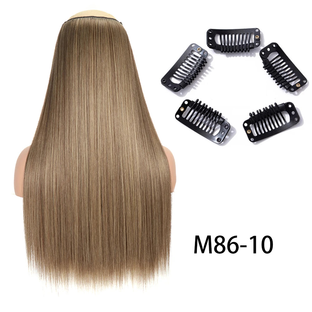 Long Straight Clip-In Hair Extension – 5 Clips, Heat-Resistant Synthetic Hair