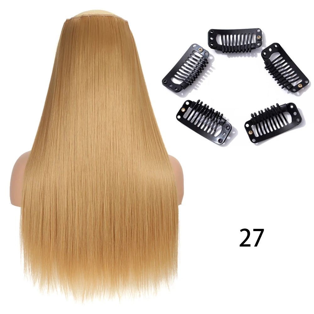 Long Straight Clip-In Hair Extension – 5 Clips, Heat-Resistant Synthetic Hair