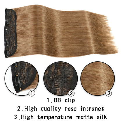 Long Straight Clip-In Hair Extension – 5 Clips, Heat-Resistant Synthetic Hair