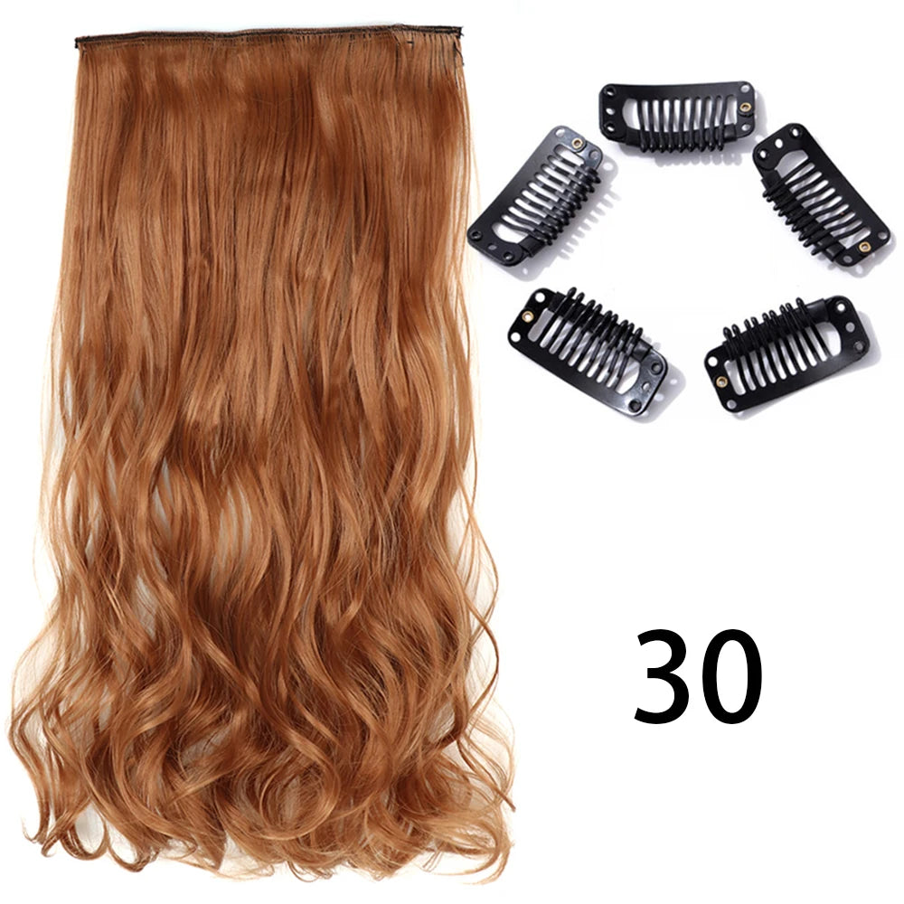 Long Straight Clip-In Hair Extension – 5 Clips, Heat-Resistant Synthetic Hair